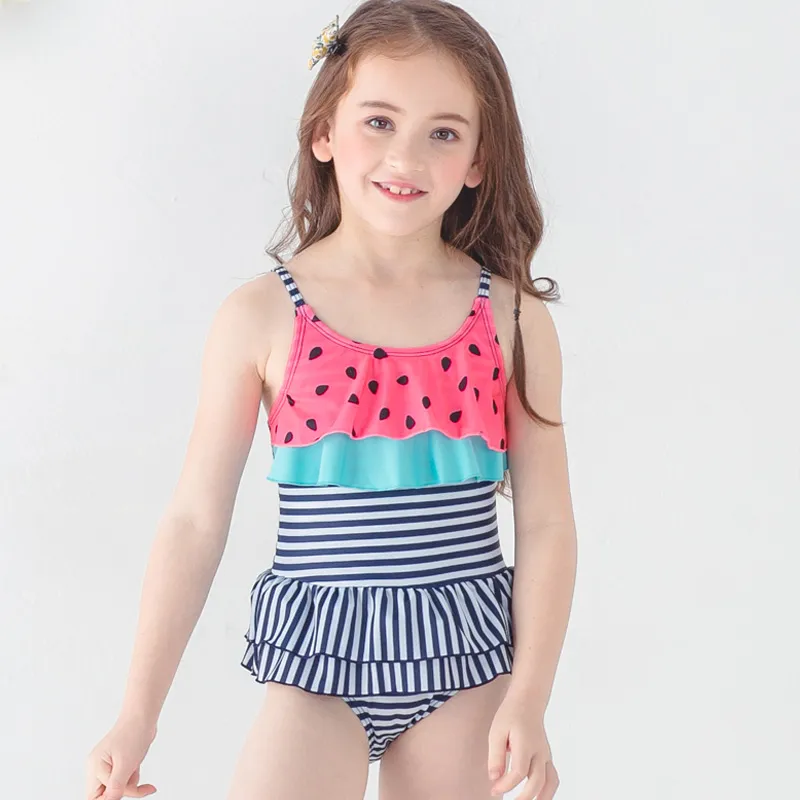 2018 New Girls One piece Striped Swimsuit Baby Girl Leaf Swimwear ...