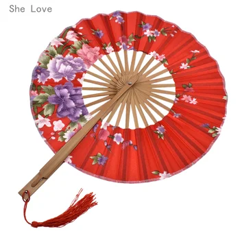 

Chzimade Classic Flower Japanese Blossom Hand Fan Surface Folding Bamboo Windmill Fan Wedding Party Favors Gift