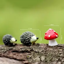 3Pcs Artificial mini hedgehog with red dot mushroom miniatures fairy garden gnomes moss terrarium resin crafts decorations