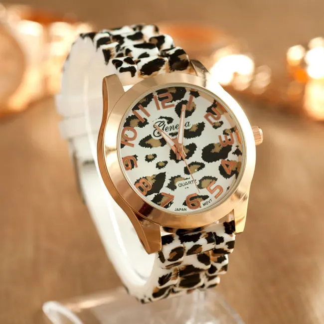 

2016 hot fashion leopard Geneva Silicone woman's Watch ladys Camouflage Silicone Geneva watches