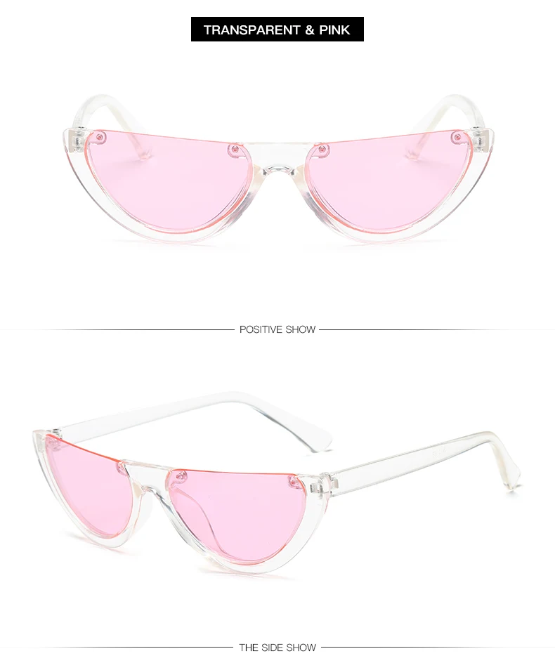 Крутые женские солнцезащитные очки CatEye без оправы с полуоправой, Модные прозрачные брендовые дизайнерские солнцезащитные очки для женщин, трендовые UV400