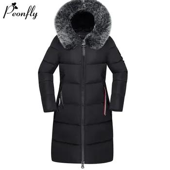 

PEONFLY Women Slim Long Fashion Hooded Parkas Autumn Winter Big Fur Collar Cotton Jackets Plus Size Female Loose Warm Coats