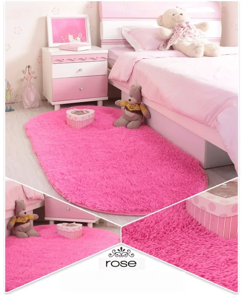 Красивая овальная форма, Розовый ковер, спальня, гостиная, длинные волосы, лохматый мягкий ковер, популярная Нескользящая Детская мозаика(1 шт.), 12 цветов