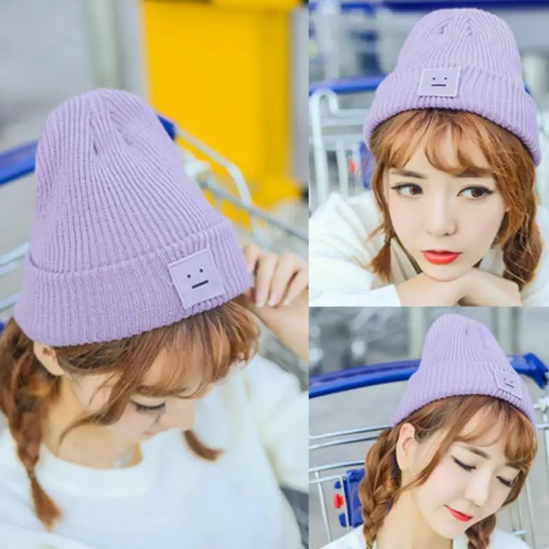 Chic Korean Women Men Baggy Crochet Knit Ski Beanie Wool Hip-hop Cuff Hat Cap