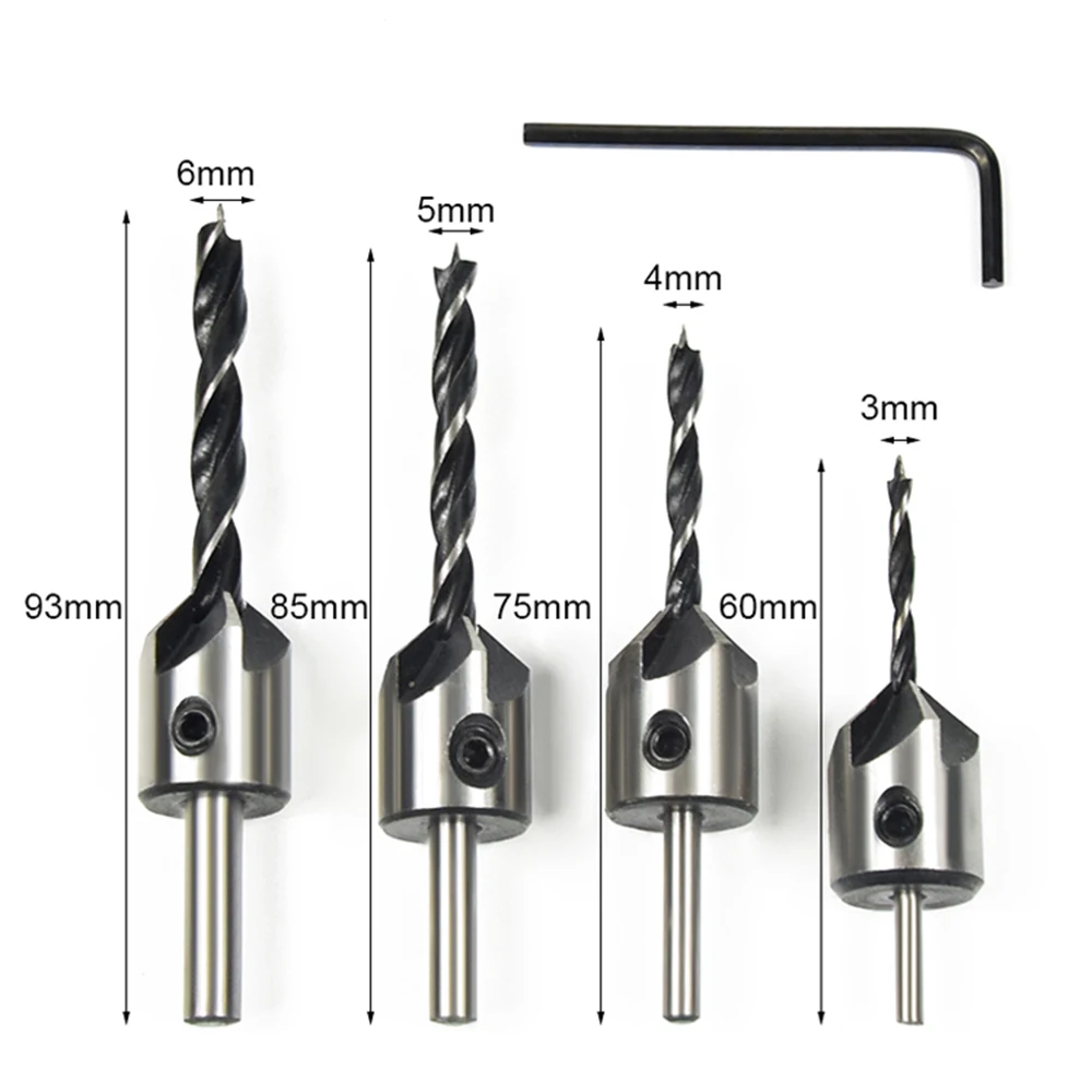 4pcs HSS Countersink Wood Drill Steel Countersink Drill Set Reamer Set For Woodworking Chamfer 5 Flute 3mm-6mm 4pcs HSS Countersink Wood Drill Steel Countersink Drill Set Reamer Set For Woodworking Chamfer 5 Flute 3mm-6mm
