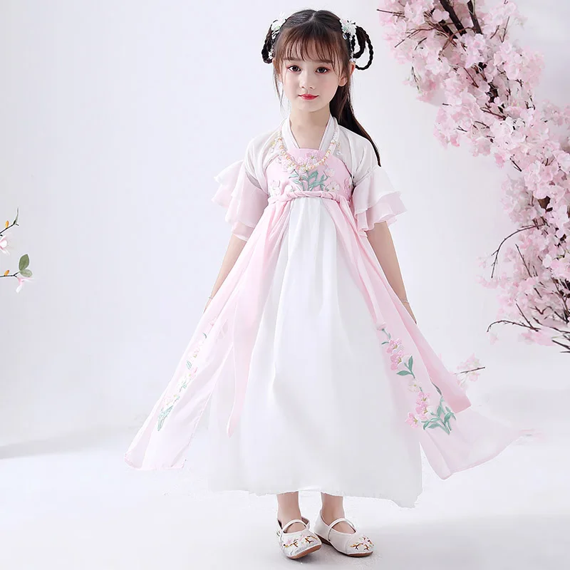 Hanfu/костюмы для девочек; Китайская древняя и традиционная одежда; детское платье для выступлений в народном китайском стиле; костюмы Hanfu; DQL565 - Цвет: Pink