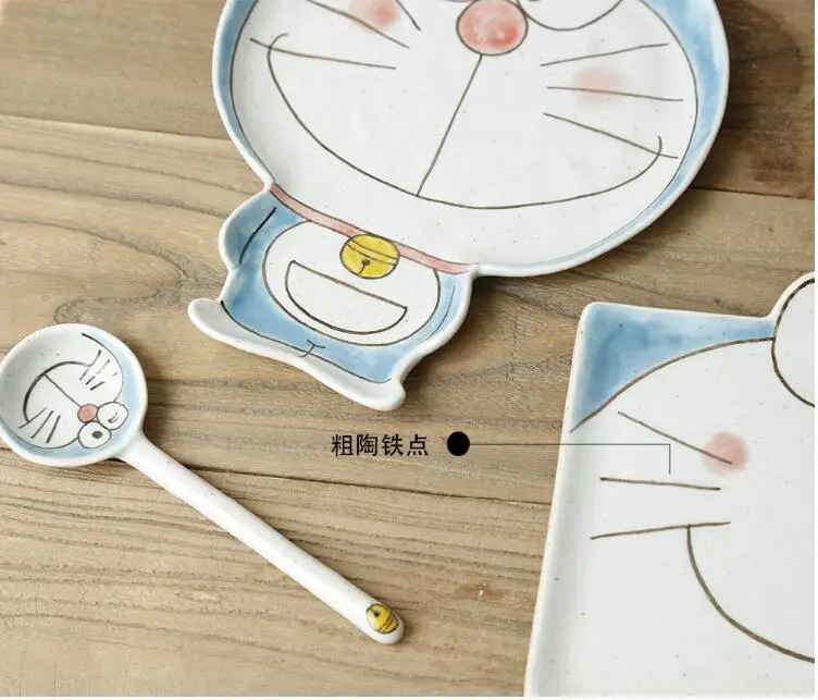 Японская Милая керамическая тарелка, мультяшная фарфоровая посуда, Детская обеденная тарелка Doraemon Cat, поднос для микроволновой печи, блюдо для фруктов