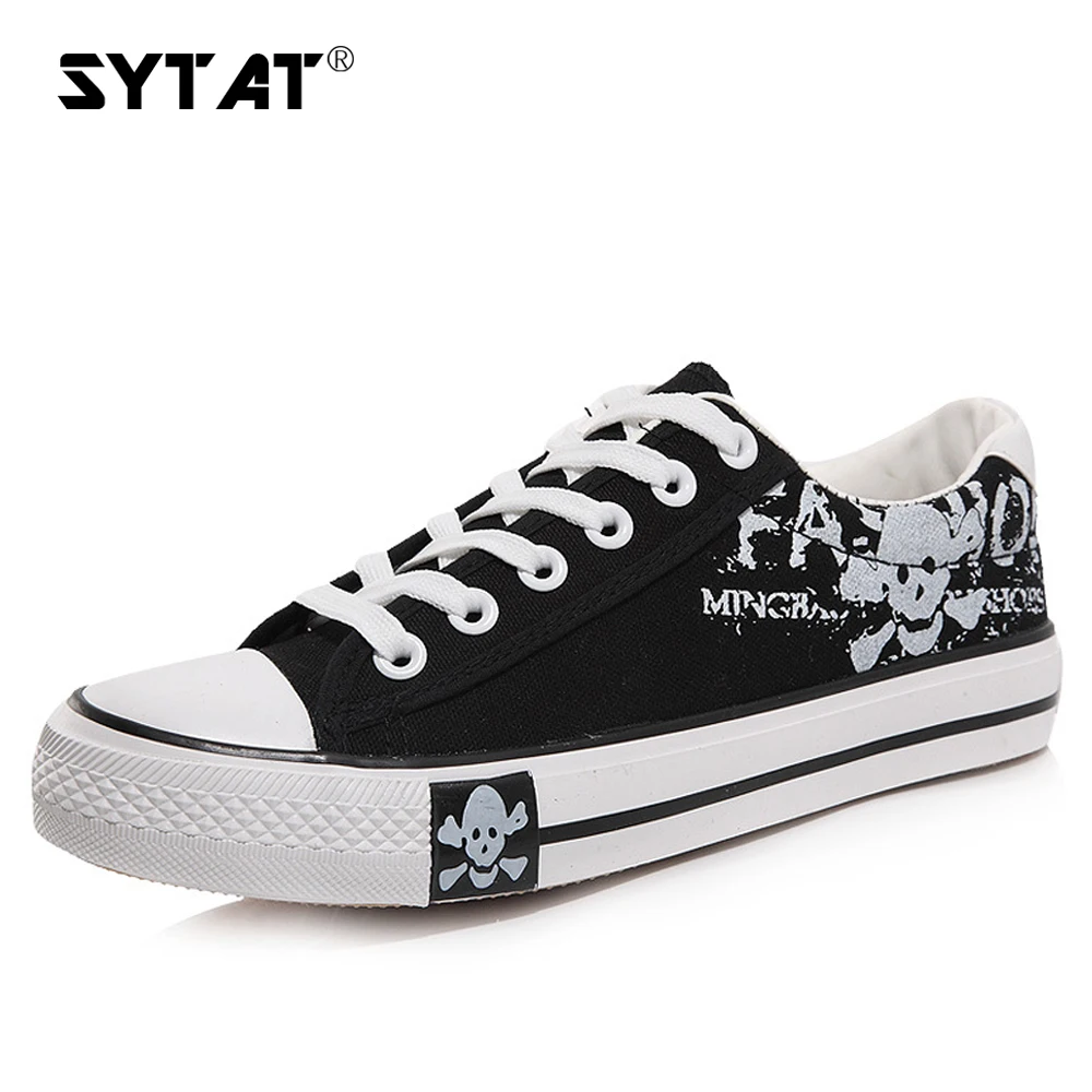 SYTAT England Spring Popular Men's Canvas Shoes Fashion men shoes casual Skull Lace-up Casual Flat | Обувь