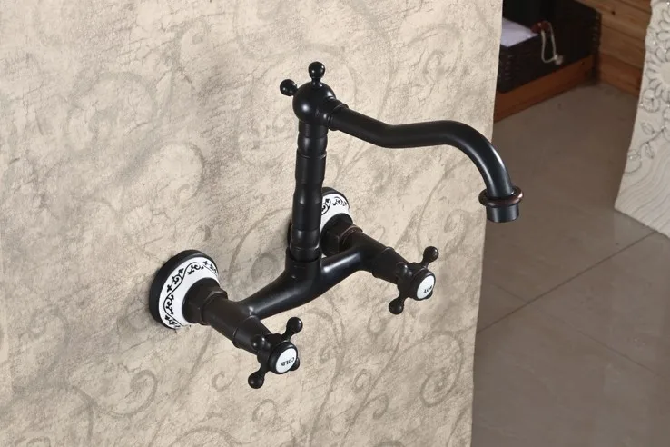 Black Oil Rubbed Bronze Wall Mount Kitchen Wet Bar Bathroom Vessel Sink Faucet Dual Cross handle anf328