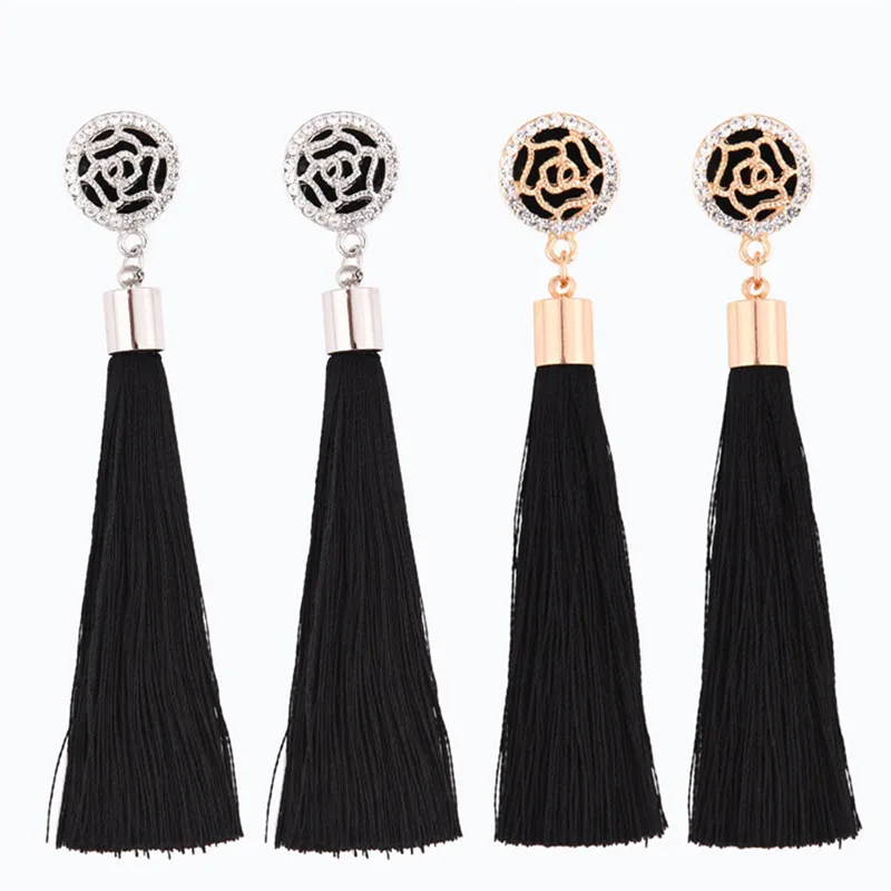 JETTING 1 Pair Fashion Brand Camellia Earrings Exaggerated Vintage Rhinestone Crystal Long Tassels Dangle Earrings For Women