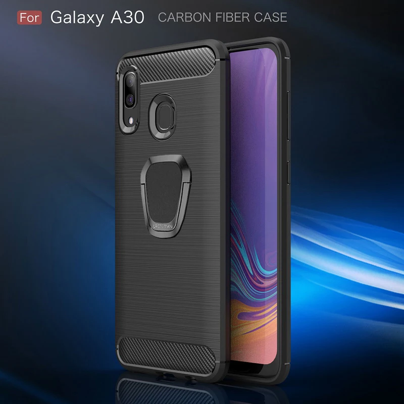 

Carbon Fiber Texture Phone Case For Samsung Galaxy A70 A60 A50 A40 A30 A10 A9S A8S A7 A6S A750 Plus Magnetic Ring Holder Cover