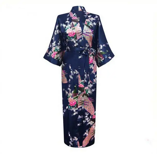 Размера плюс XXXL Для женщин Длинные сексуальный халат кимоно для невесты или подружки невесты ночь выросли халаты для летнего отдыха; одежда для сна ночная рубашка RB004 - Цвет: Long Navy Blue