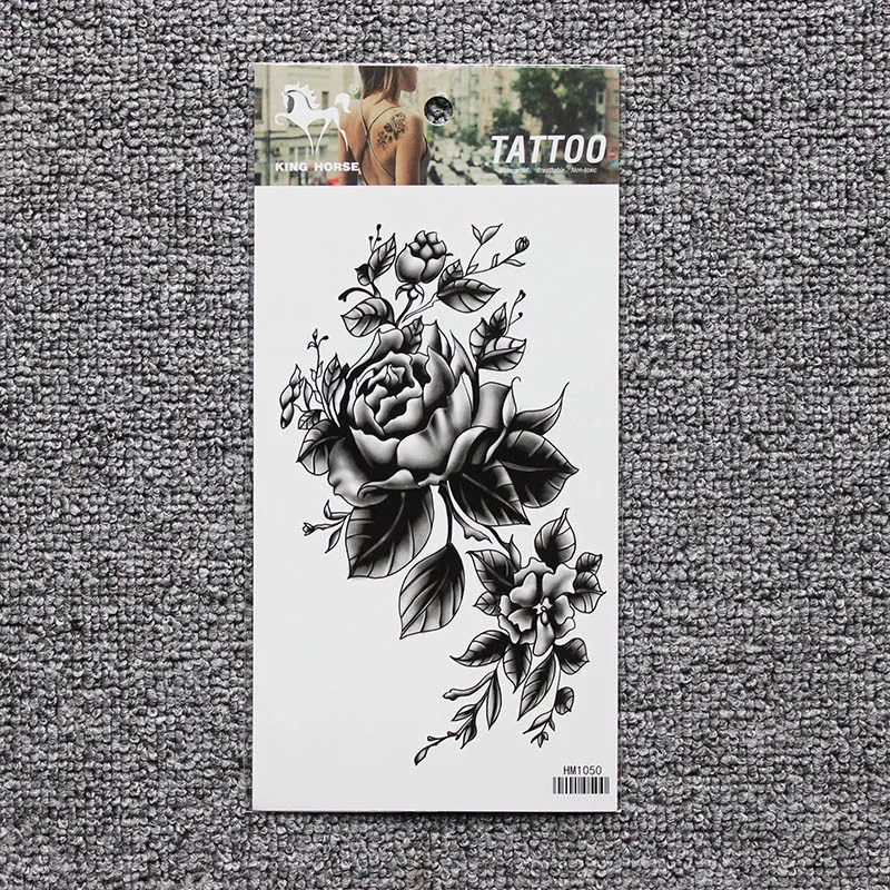 Черный большой цветок водостойкий боди-арт временные сексуальные бедра татуировки Роза для женщины флэш-татуировки наклейки 10*20 см KD1050