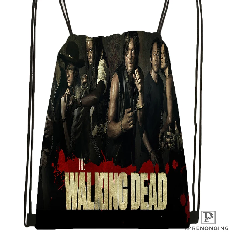 Custom the Walking Dead Drawstring Backpack Bag Cute Daypack Kids Satchel Black Back 31x40cm 180531 04