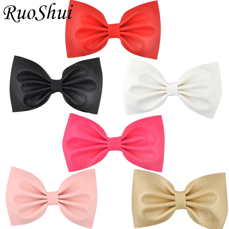 

6pcs/lot 5 inch Synthetic Leather Hair Bow Alligator Clips Hairbow Hairpins Teens Kids Children Girls Hair Accessories Boutique