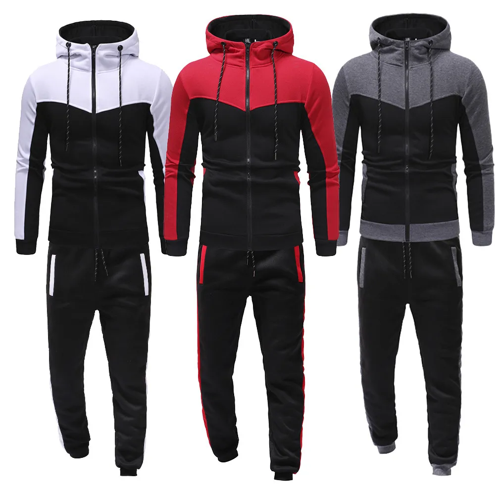 Feitong Men Tracksuit Autumn Winter Packwork Sweatshirt Top Pants Sets Sports Suit Tracksuit Ropa Deportiva Hombre Tracksuit Men