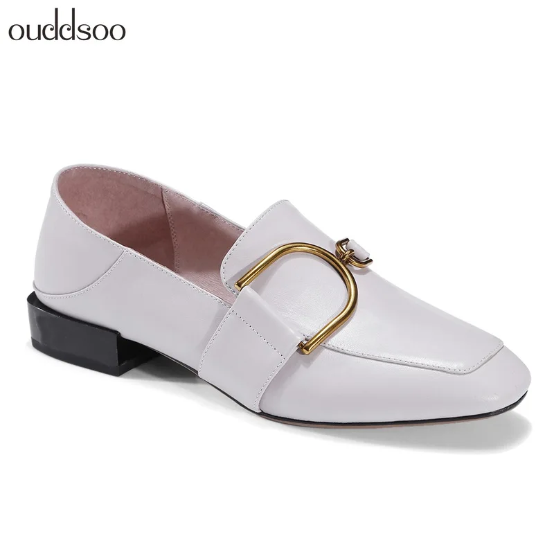 

2018 spring and autumn new leather single shoes British retro square head small shoes low heel flat belt buckle women's shoes