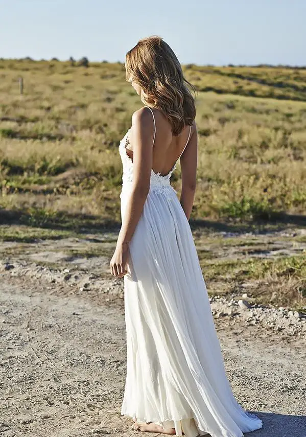 Simple Spaghetti Straps Chiffon Wedding Dresses Appliques Beach Bridal Gowns 2