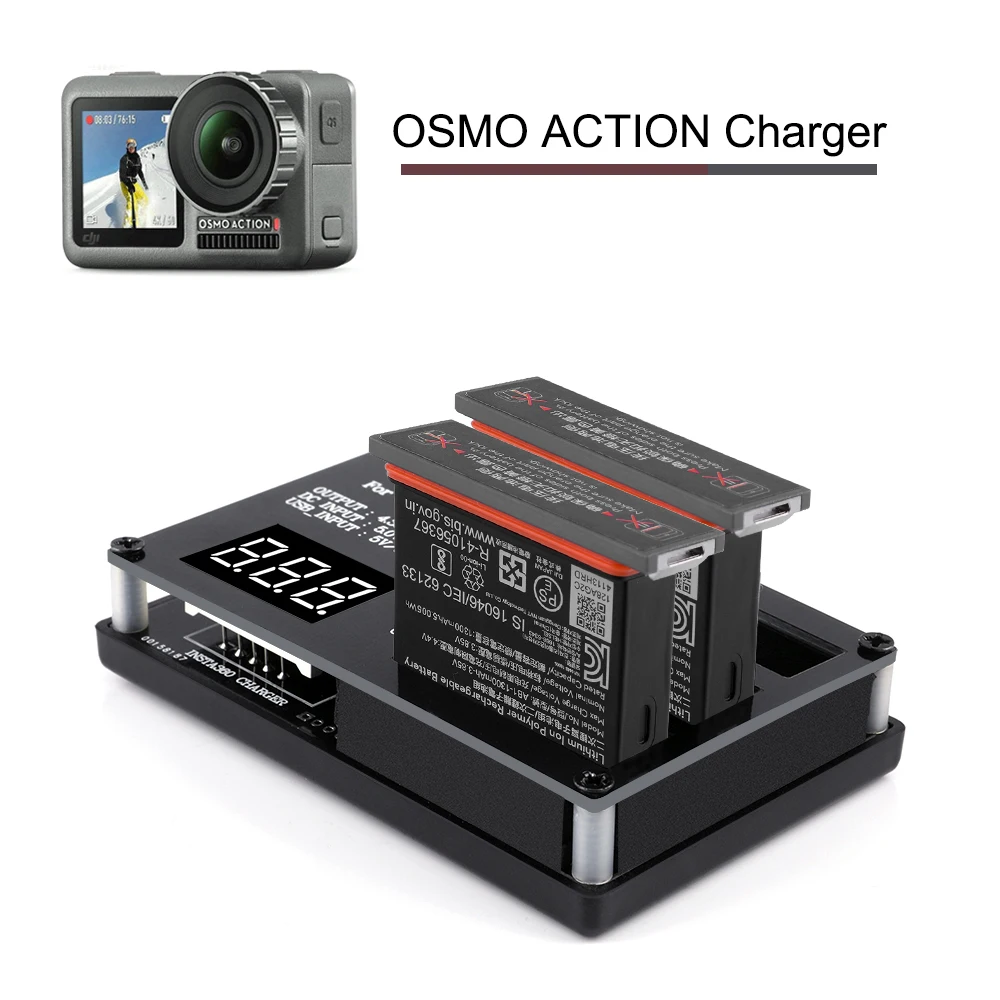 

3 in 1 Sport Camera Chargers for DJI OSMO ACTION Charger Lithium 1300mAh Battery Osmo Action Charging Kit DC USB Input