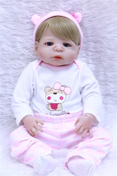 

Bebe Full silicone reborn dolls 55cm newborn baby boy girl dolls blond hair magnetic mouth real bonecas for kids gift