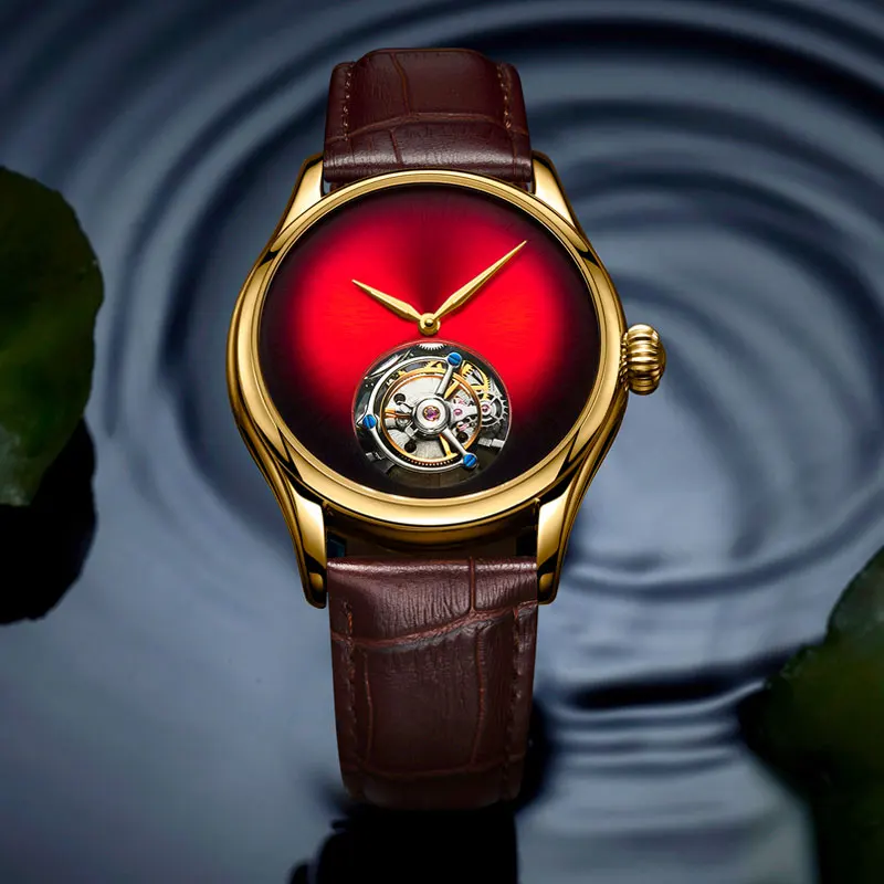 Копейка Tourbillon мужские часы Топ бренд оригинальные настоящие Tourbillon мужские водонепроницаемые механические наручные часы - Цвет: gold red