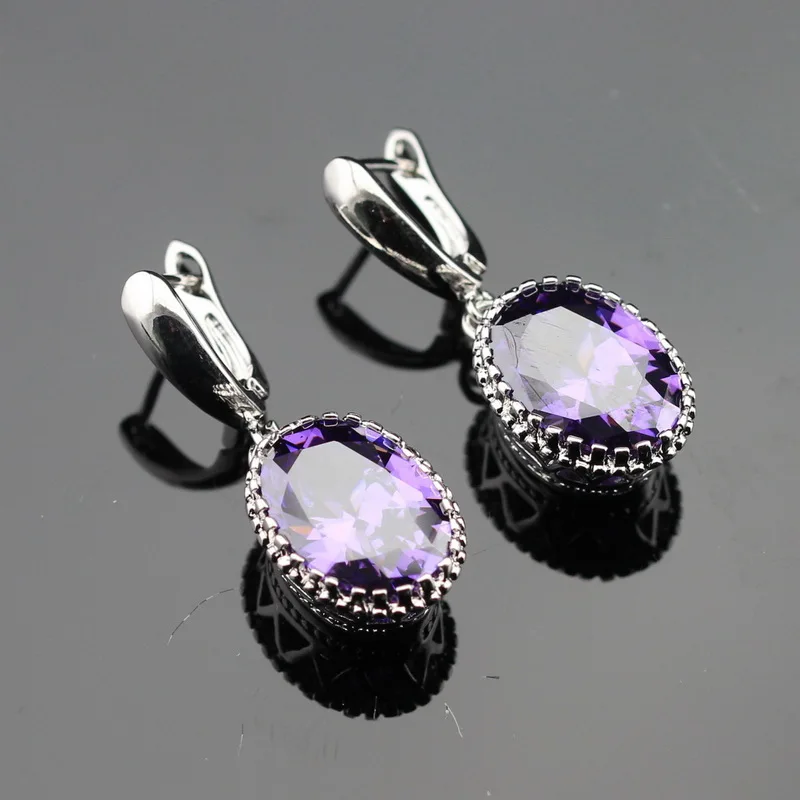 

Made in China Oval Purple Cubic Zirconia Silver Color Drop Earring Jewelry For Women Free Gift Box