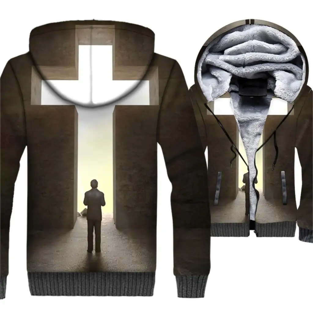 2018 Новое поступление густая шерсть лайнер толстовки мужские крест Объёмный рисунок (3D-принт) хип-хоп Куртки пальто греческие уличная