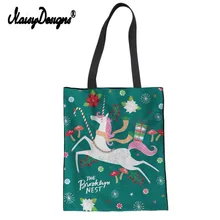 Женская холщовая сумка-шоппер с мультяшным рождественским рисунком единорога, сумка-шоппер, Женская Портативная сумка на плечо, прямая