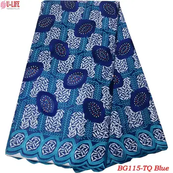 

Nigerian Lace fabrics Blue Color African 100% Cotton Lace High Quality Swiss Voile Lace In Switzerland For Wedding Dress BG-115