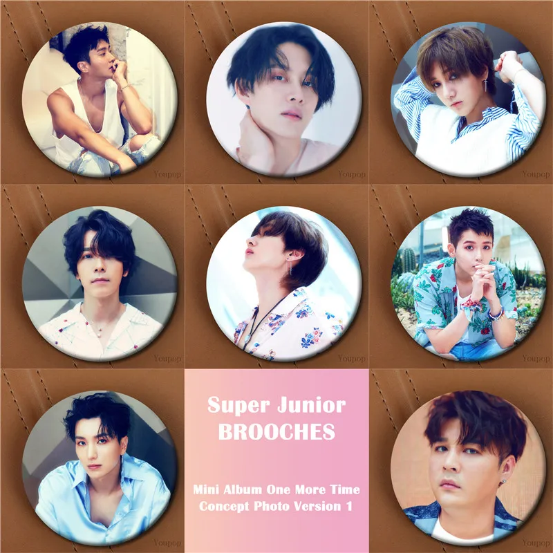 

KPOP Super Junior SJ SuJu SuJr Mini Album One More Time Brooch Pin Badge Accessories For Clothes Hat Backpack Decoration