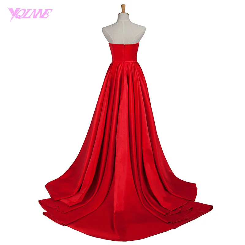Yqlnne красный длинное вечернее платье Милая атласная молния Назад Праздничное платье халат De Soiree
