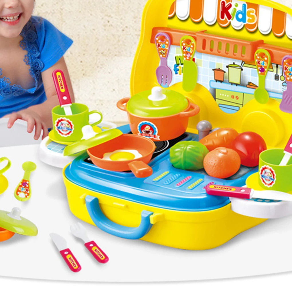 

Pretend Play Children Simulation Kitchen Cooking Tableware Dressing Suitcase Kids Plastic Toy Set