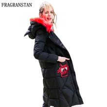 Зимняя женская новая модная черная пуховая куртка с принтом из мультфильмов и бриллиантами, свободная тонкая теплая Милая стеганая парка с капюшоном LY52