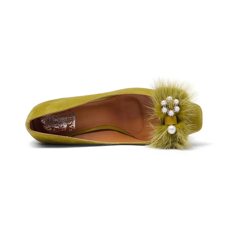 ZVQ/туфли-лодочки Мэри Джейн из натуральной овечьей кожи женская офисная обувь на высоком каблуке с жемчужинами и мехом для видео-шоу; сезон весна-осень; Размеры 33-43 CN