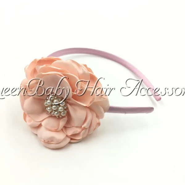 

12pcs/lot Baby Satin Layered Poppy Flower Plastic Headband Baby Girls HairClasp Kidocheese