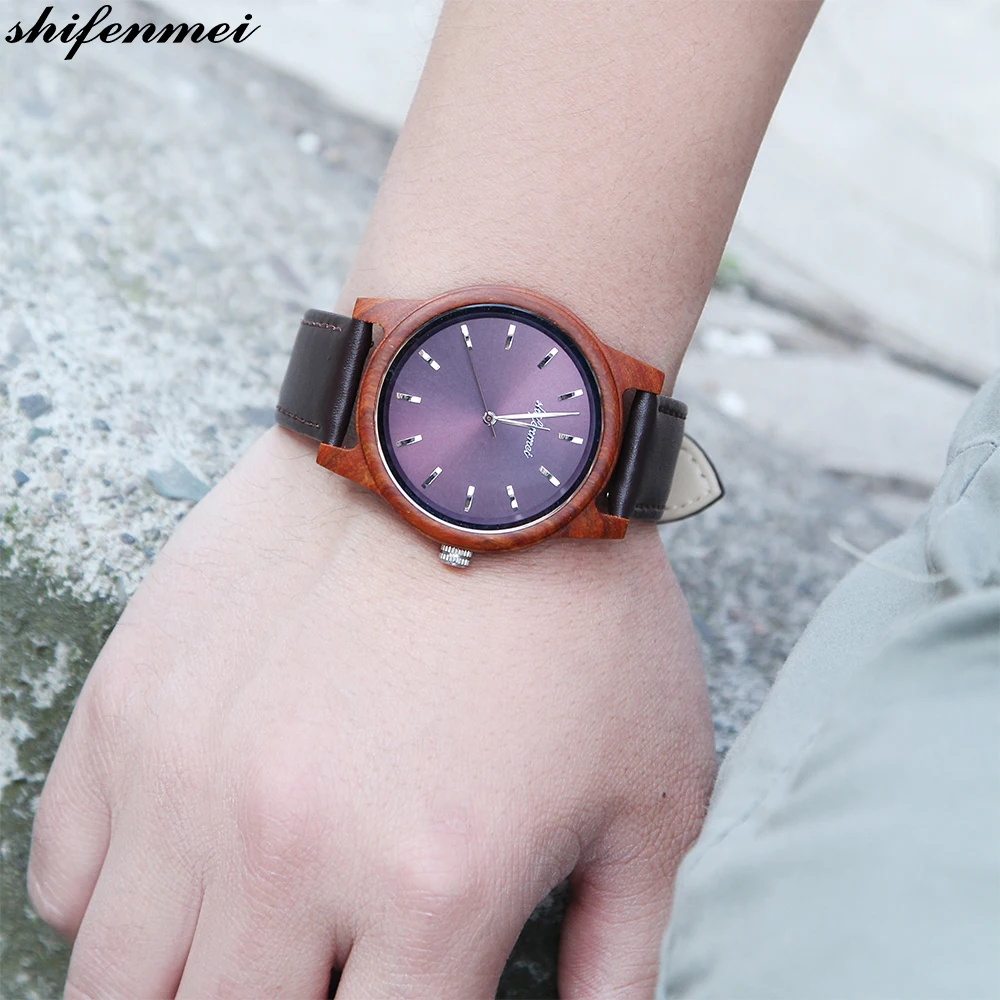 high quality wooden case quartz watch for men unisex fashion wristwatches women ladies casual watches drop shipping genuine leather strap Luminous hands (1)