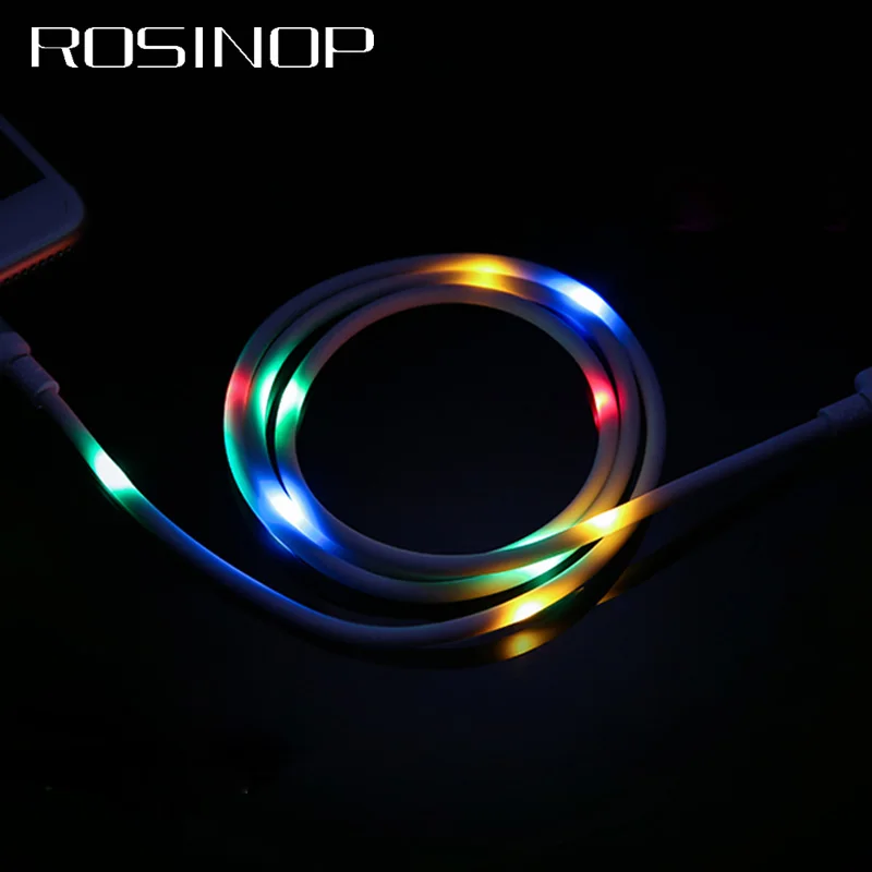 

Rosinop 2.4A Fast Charging Music Control LED Glowing USB Cable For iphone Night Light USB Type C cabel For samsung Micro USB