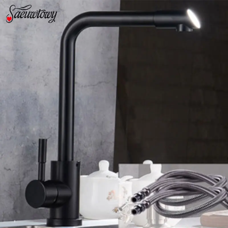 

Hot and Cold Water Switch Faucet Stainless Steel Taps Deck Mounted Faucets Single Holder Faucet Black Kitchen Faucet