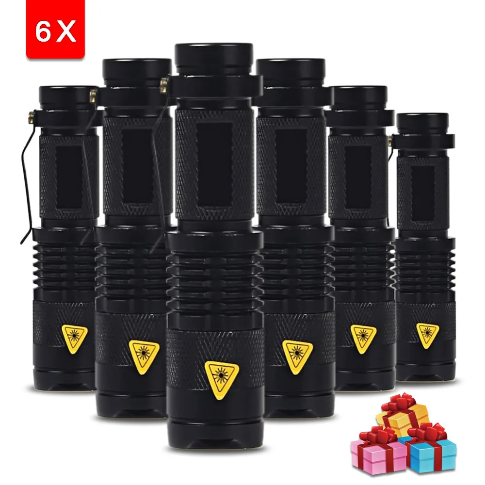 

6PCS/Set Mini Flashlight ZOOM 7W 2000LM Waterproof LED light Zoomable LED Torch AA 14500 battery Flashlight Torch Lamp