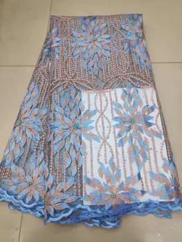 

Royal Blue High Quality African Tulle Lace Fabric 2019 French Cord Lace Fabric Nigeria Lace Fabric For Women Wedding Dress(7-19