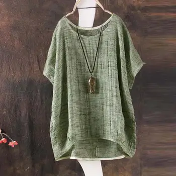 

Zuolunouba 5XL 2019 New Summer Office Lady Tees Tops Female Oversized Short Diamonds Solid Loose Women T-shirts Linen Plus Size