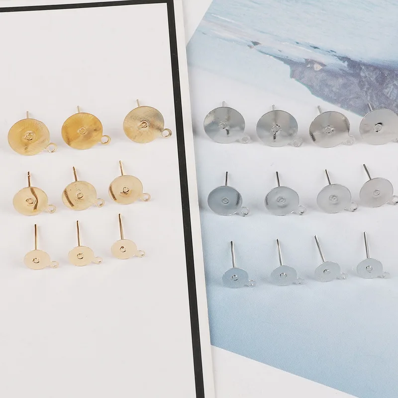 

Wholesale 100pcs/lot Gold/Sliver Plated Metal Stud Earring Back Base Fit 6 8 10mm Setting Ear Post DIY Earring Jewelry Findings