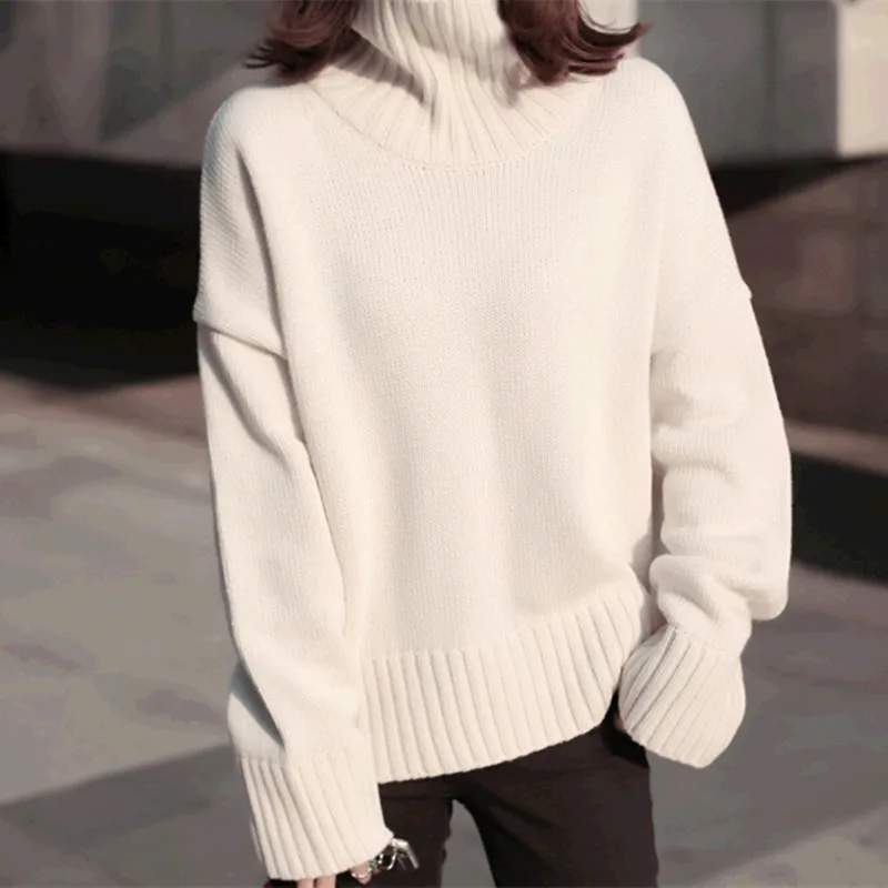 

goat cashmere add thick women fashion pullover sweater turtleneck loose languid casual beige 4color color S/M/L