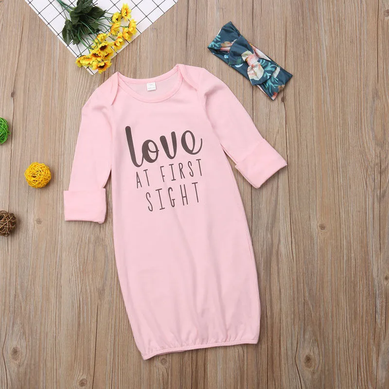 Ночная рубашка для новорожденных и маленьких девочек; Пижама для пеленания; одежда для дома; Розовая хлопковая домашняя одежда для сна