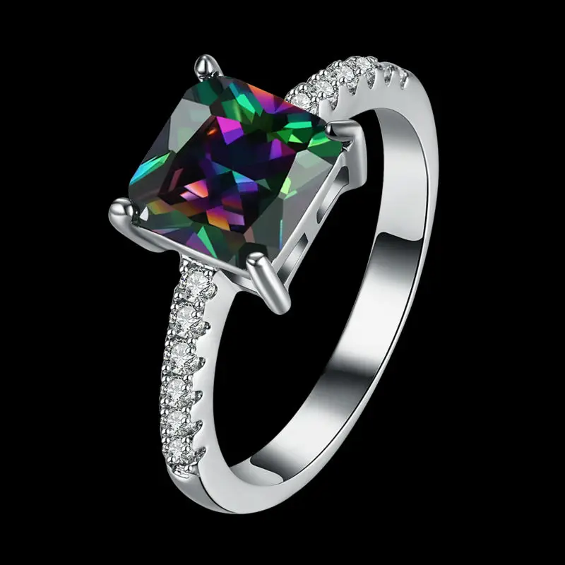 

2016 New Fashion 18 K White Gold Squareness Colorful Cubic Zirconia Rings For Women Femme Bague Engagement Christmas Jewellery