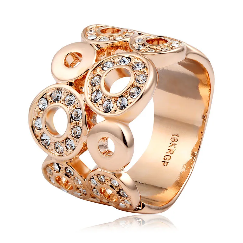 

Rose Gold Color Multi Cut Out Round Circles Pave CZ Wide Cocktail Rings for Women Design Finger Jewelry Bague Anillos Anelli