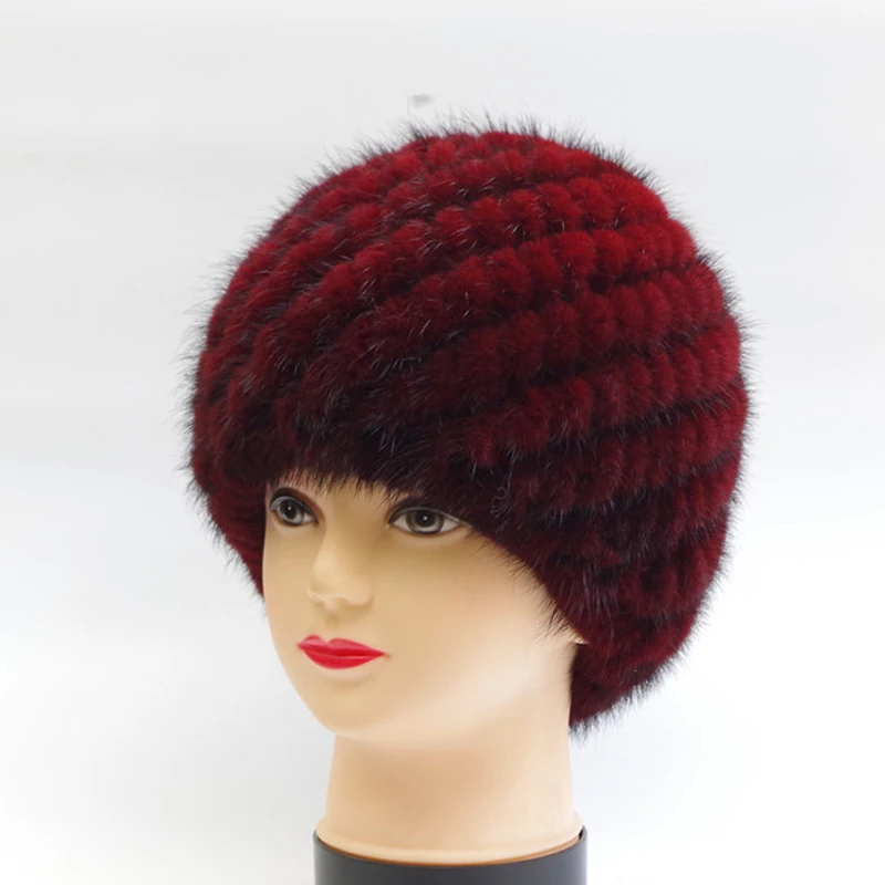 Женская зимняя теплая меховая шапка, элегантная женская шапка из натурального меха норки, эластичные шапочки, вязаная подкладка, головной убор, высокое качество, распродажа