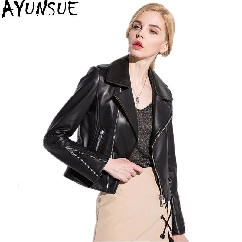 Chaqueta De Piel Auténtica Para Mujer, Con Cierre De Cremallera, Estilo