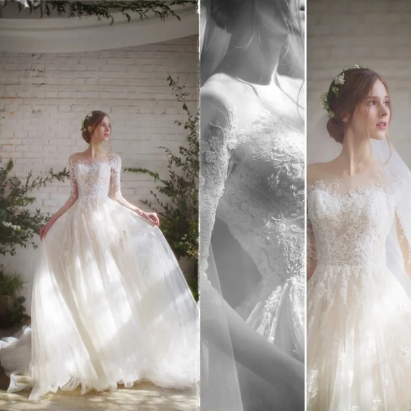 

Wedding Dress 2019 Lace Bride Dress Three Quarter Sleeves Wedding Gowns Vestido De Noiva Princesa Vestido De Casament 2019