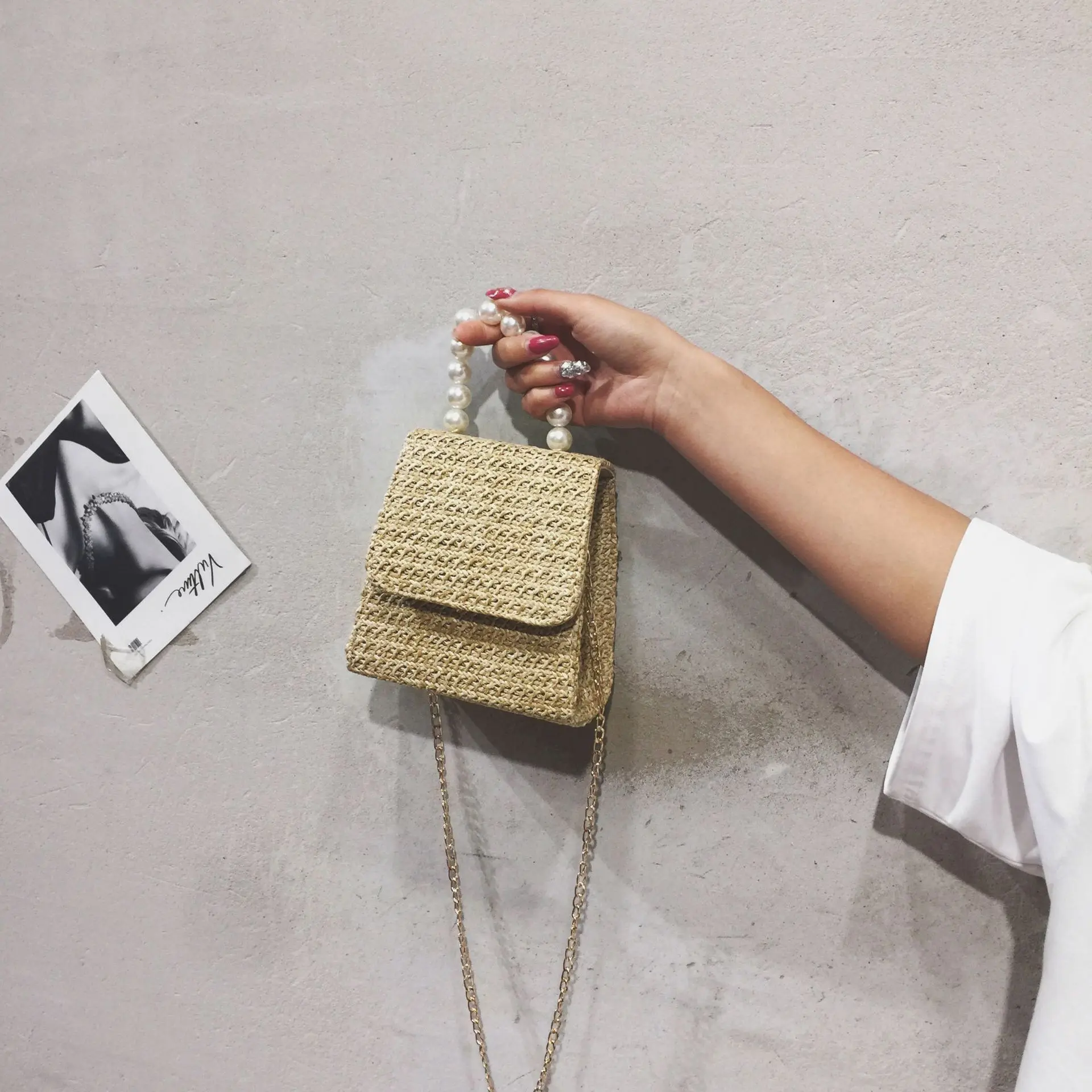 

Mini Straw Bags For Women 2019 Ladies Pearl Handle Messenger Shoulder Bag Female Chain Travel Crossbody Bag Lady Handbags